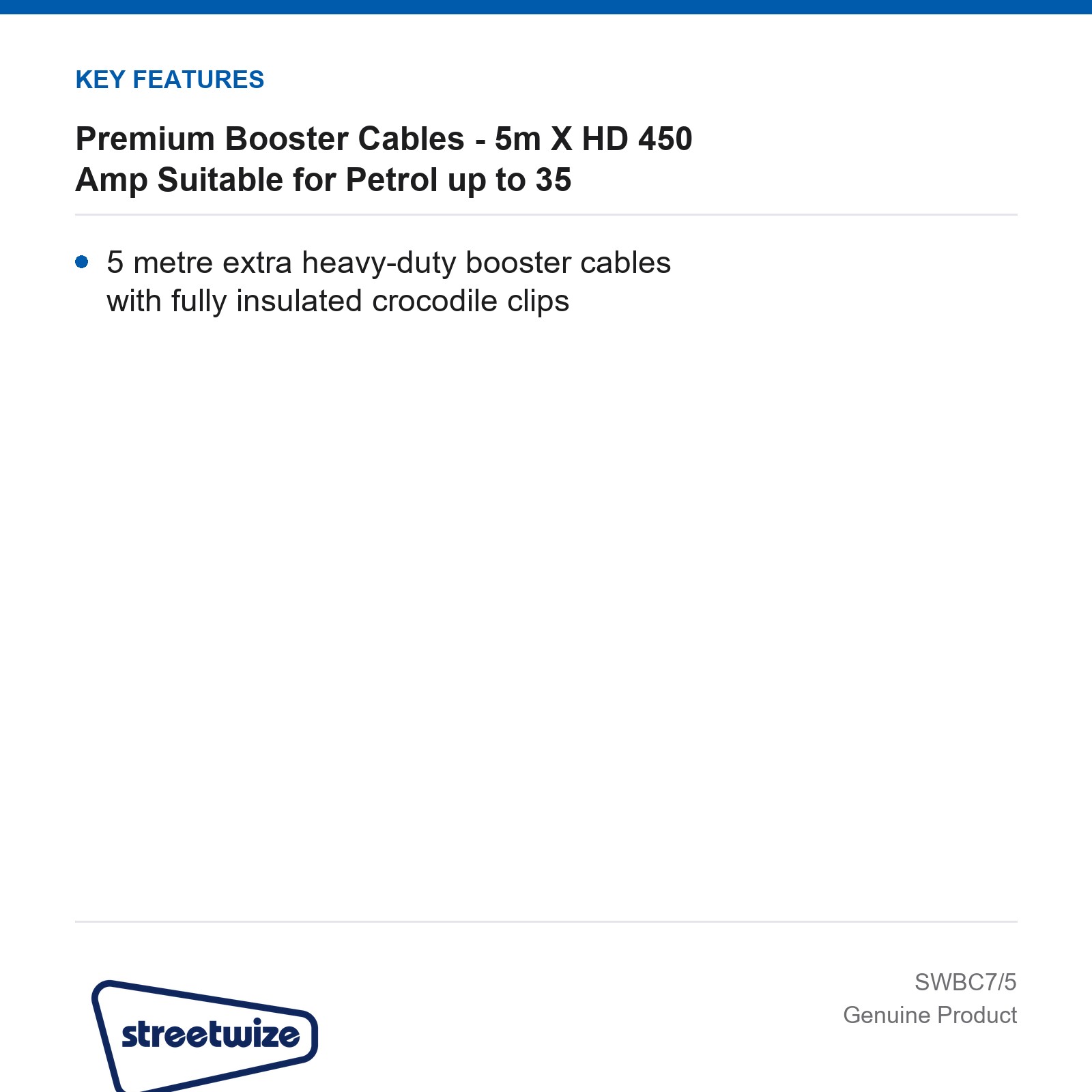Streetwize Booster Cables 5m X HD 450 Amp Petrol up to 35 - Image 3