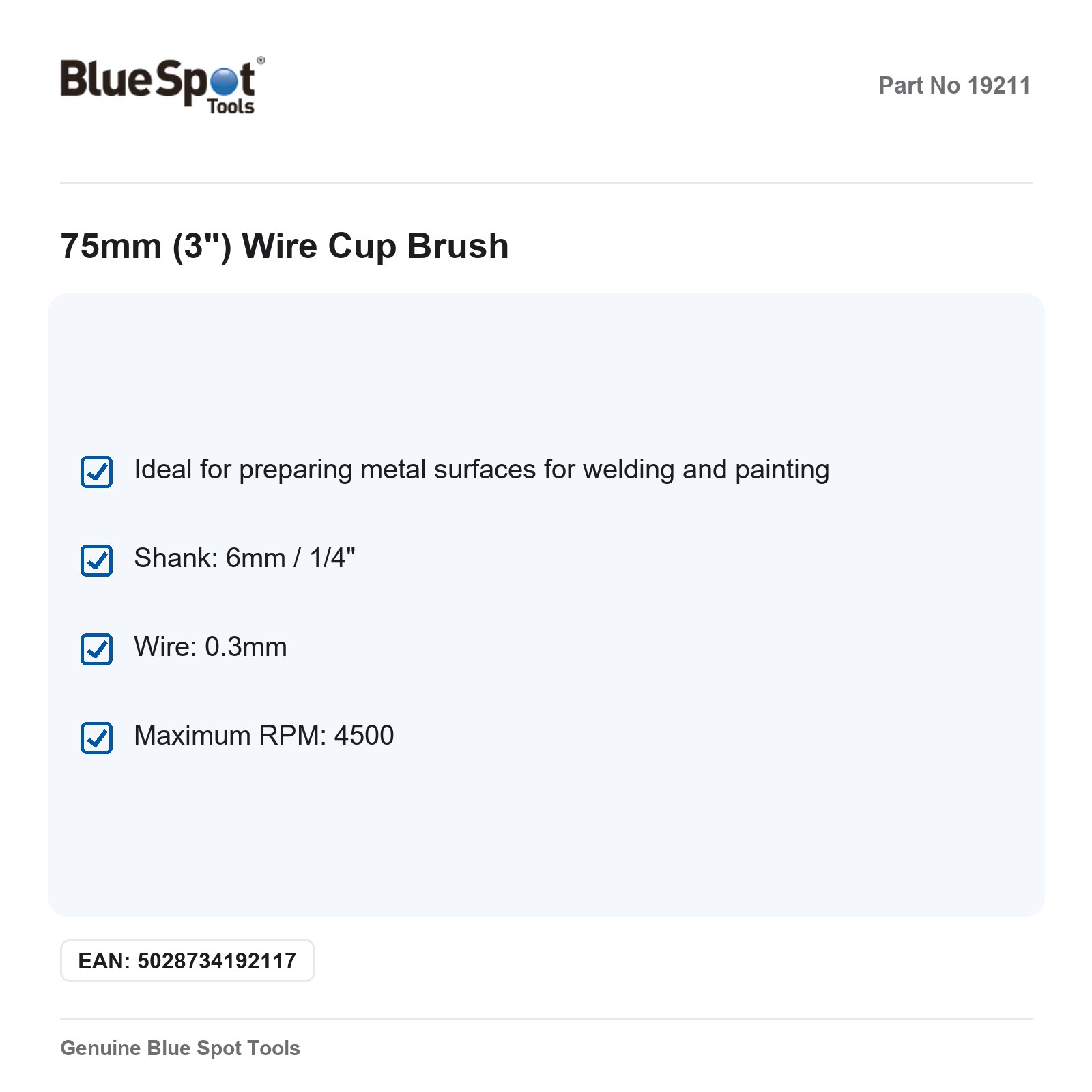 BlueSpot 75mm 3in Wire Cup Brush Drill Welding Painting - Image 3