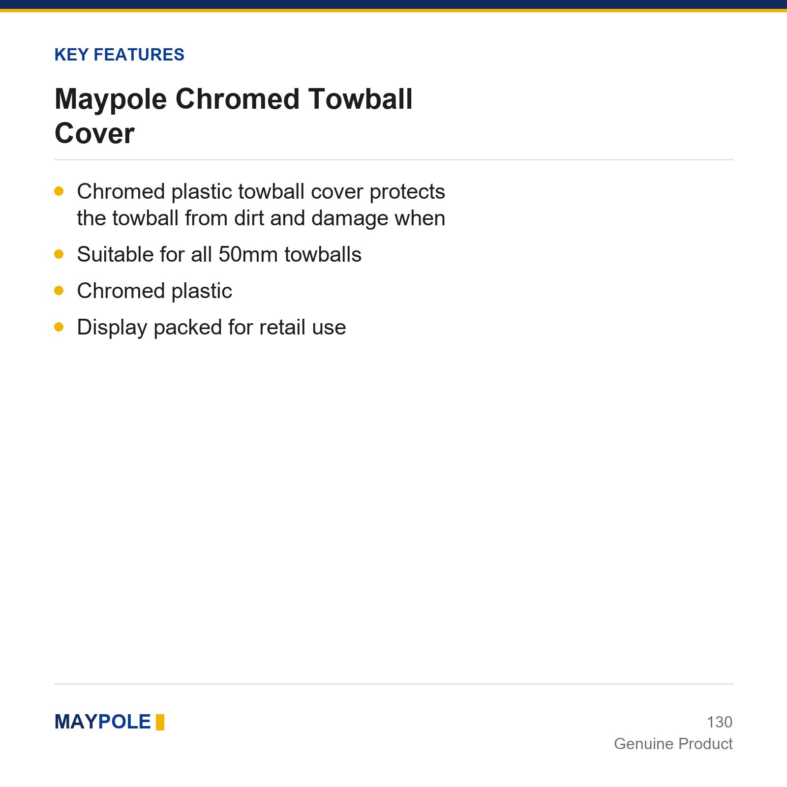 Maypole Chromed Towball Cover Car Caravan Trailer Towing Towbar Hitch 50mm - Image 3