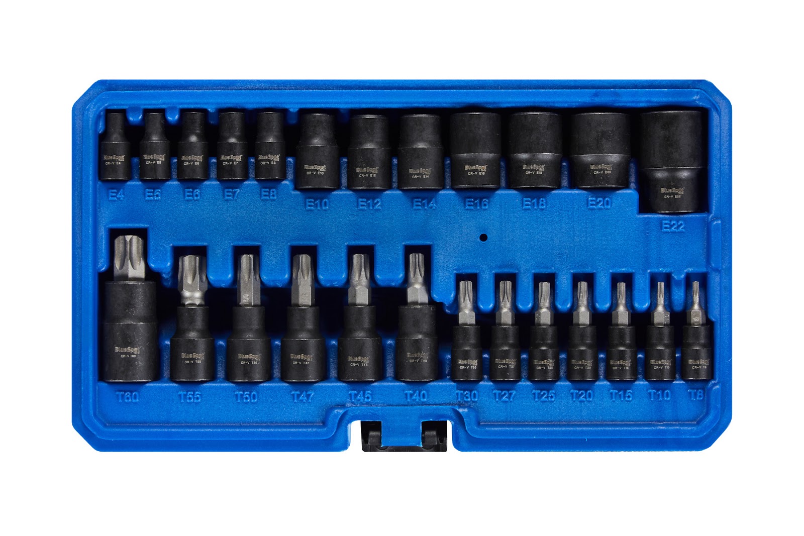 Bluespot 25pc Torx Bit & E Socket Set 1/4" 3/8" 1/2" Chrome Vanadium S2 Tray - Image 3