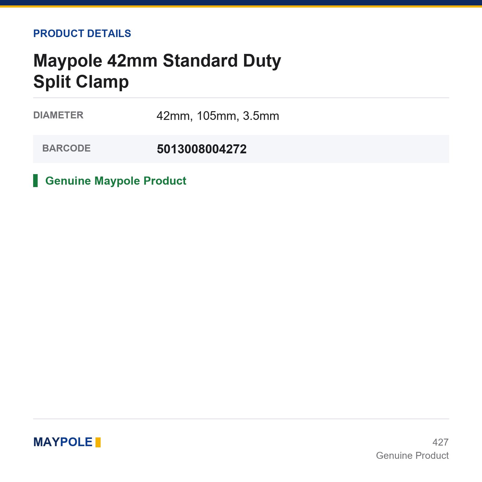 Maypole 42mm Standard Duty Split Clamp for Trailer Caravan Jockey Wheel - Image 3