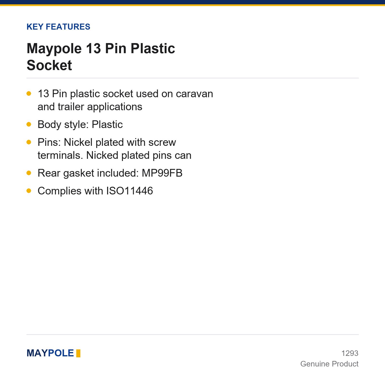 13 Pin Plastic Socket Maypole Trailer Caravan Towbar Electrics - Image 4