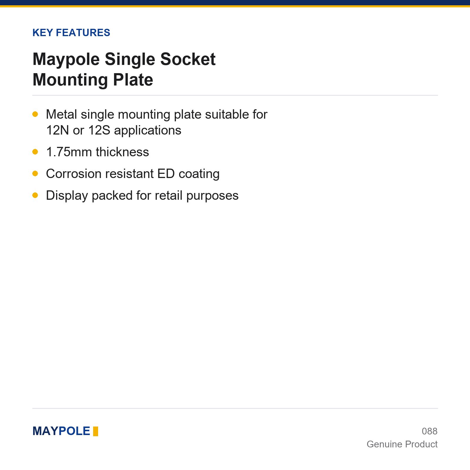 Maypole Single Socket Mounting Plate Trailer Towing Towbar Caravan Electrics - Image 3