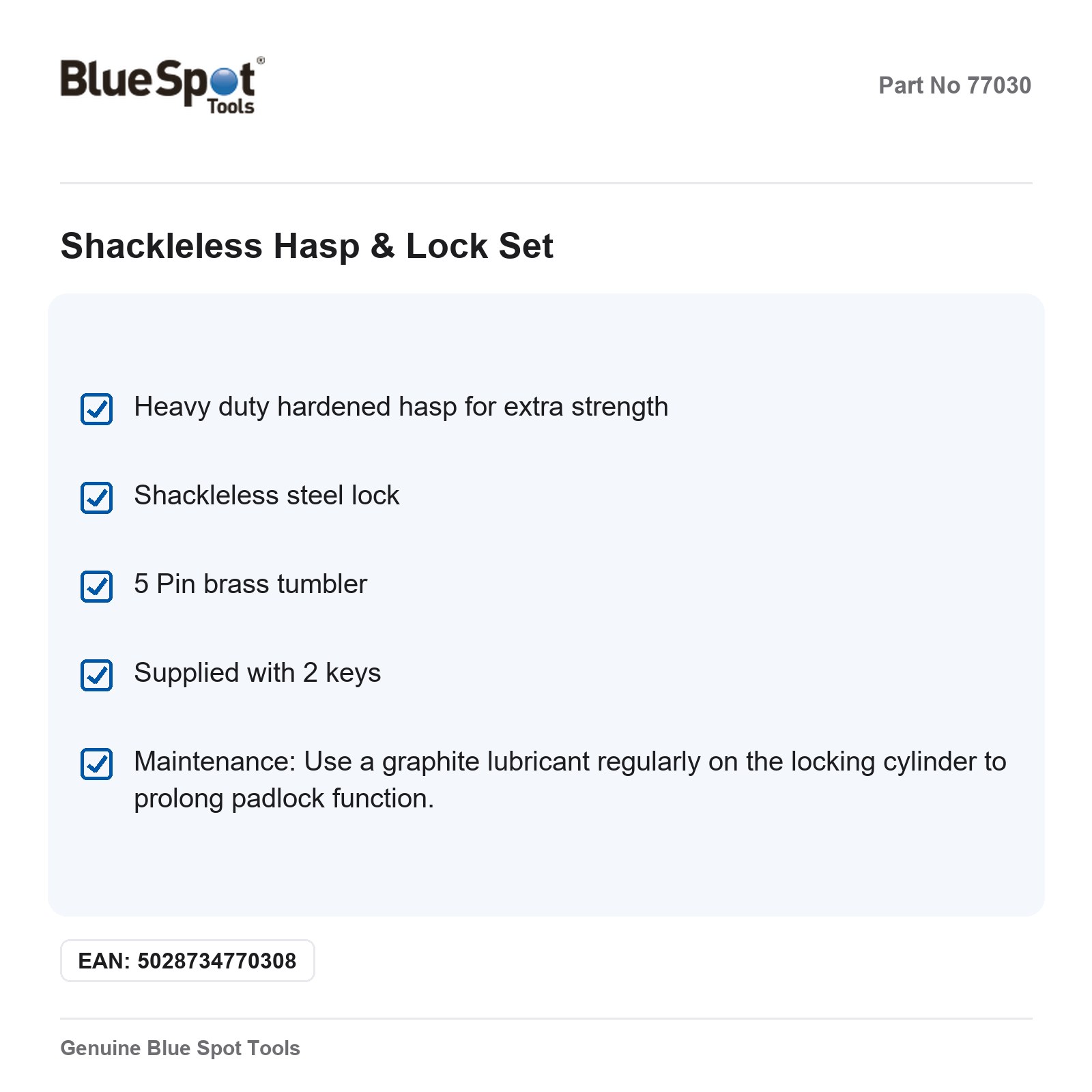 BlueSpot Heavy Duty Shackleless Hasp Lock 5 Pin Brass Tumbler Commercial Vehicle - Image 2