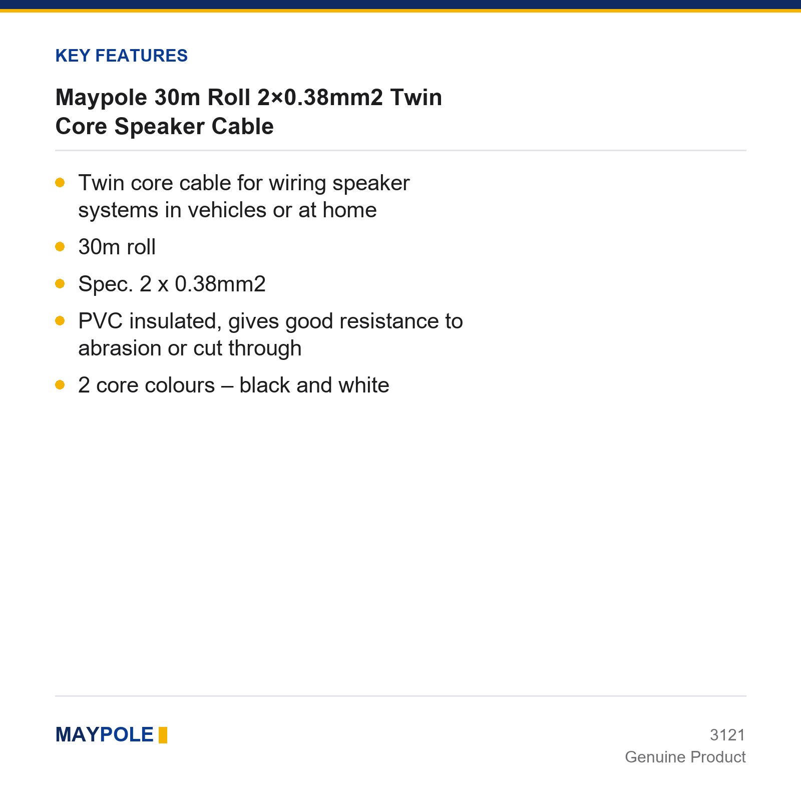 Maypole 2x0.38mm2 Twin Core Speaker Cable 30m Car Trailer Wiring - Image 2