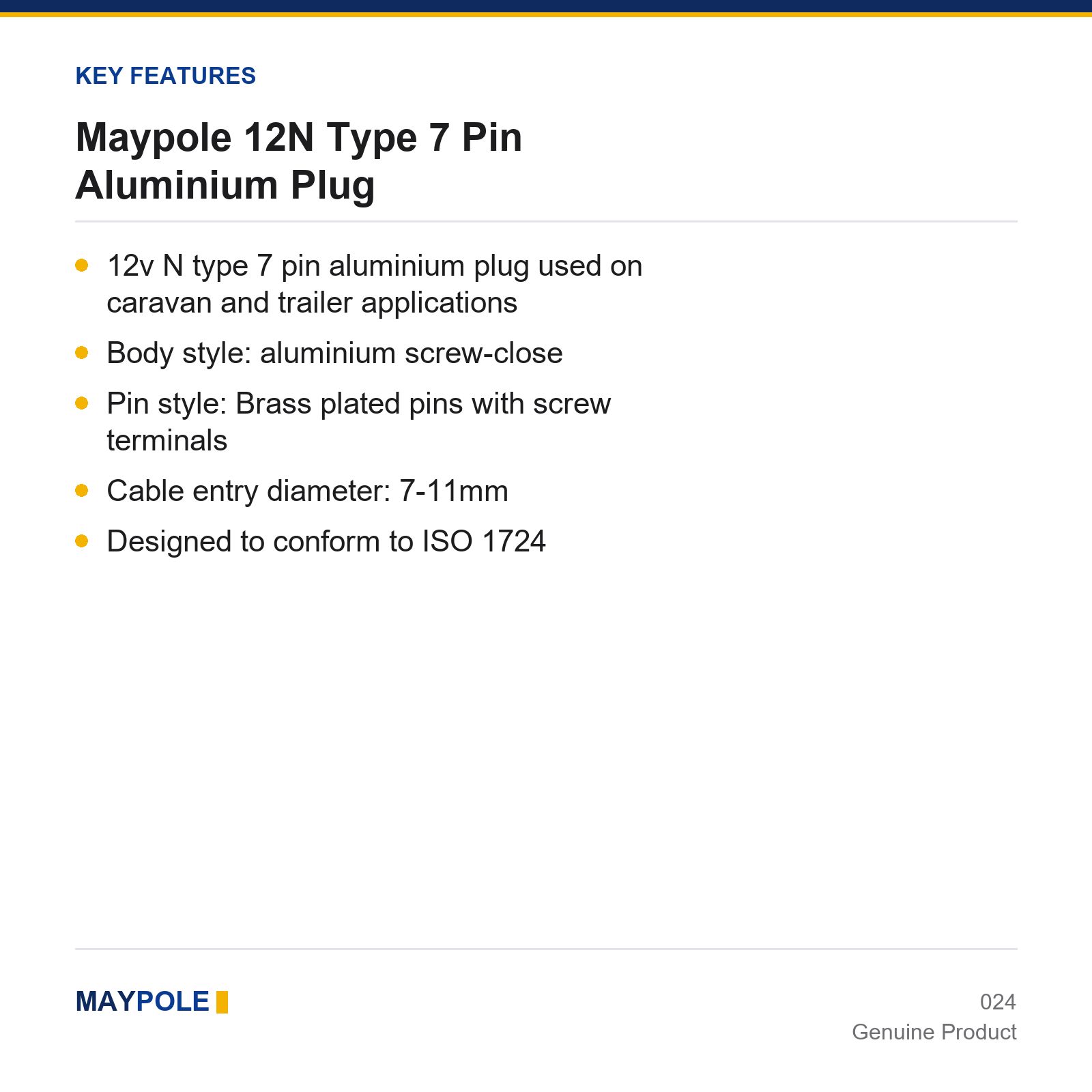 Maypole 12N Type 7 Pin Aluminium Plug Trailer Towing Towbar Caravan Electrics - Image 3