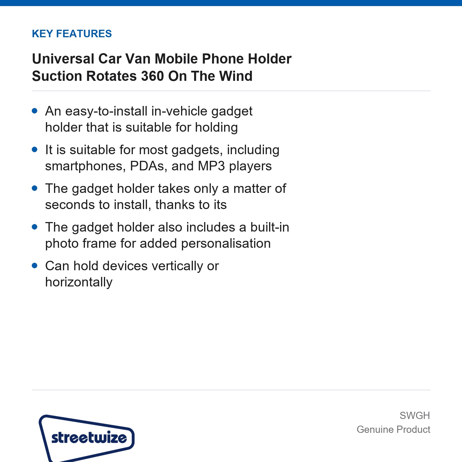 Streetwize Universal Car Van Mobile Phone Holder Suction Mount 360 Rotation - Image 4