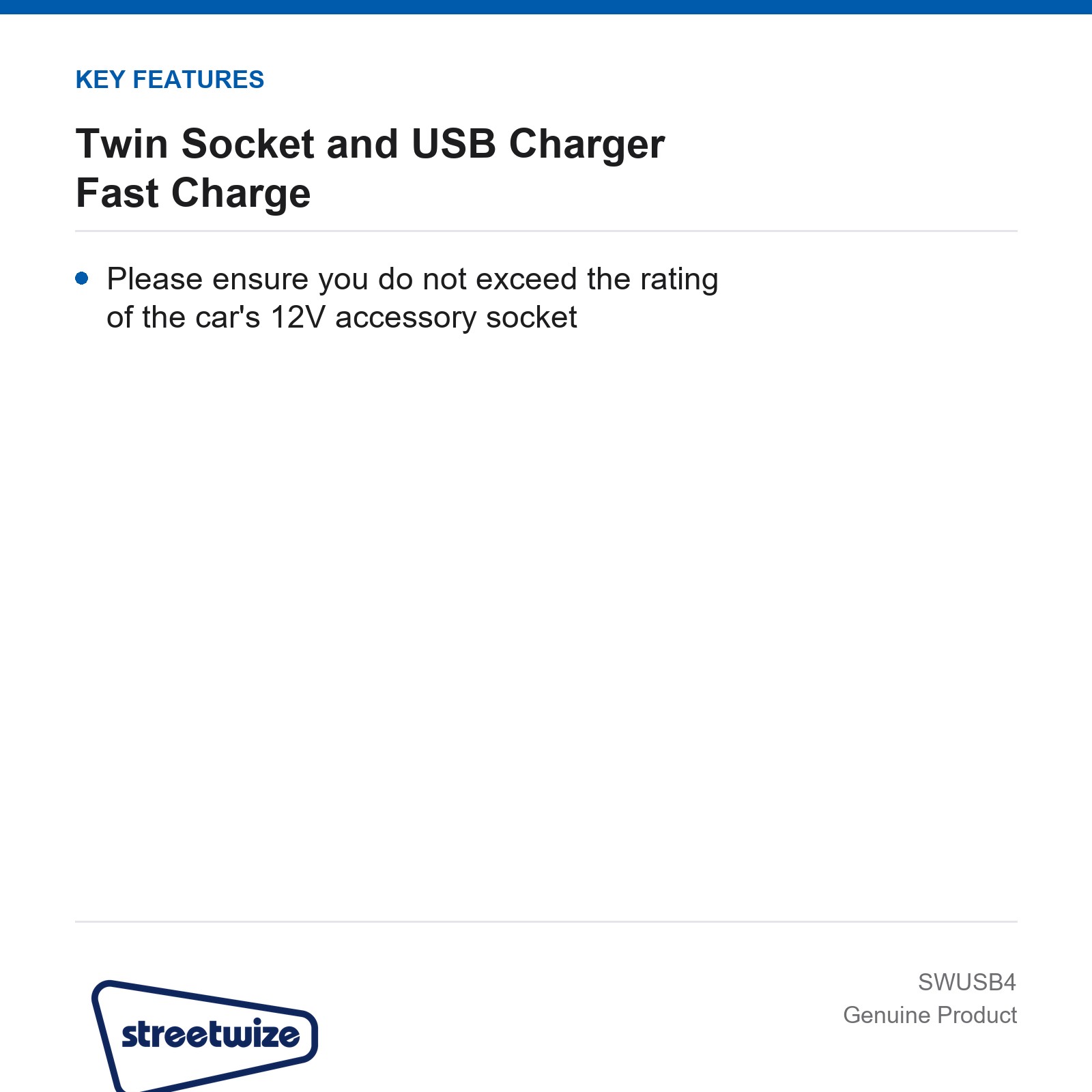 Streetwize 12V Twin Socket USB Charger Fast Charge Car Van Caravan - Image 4