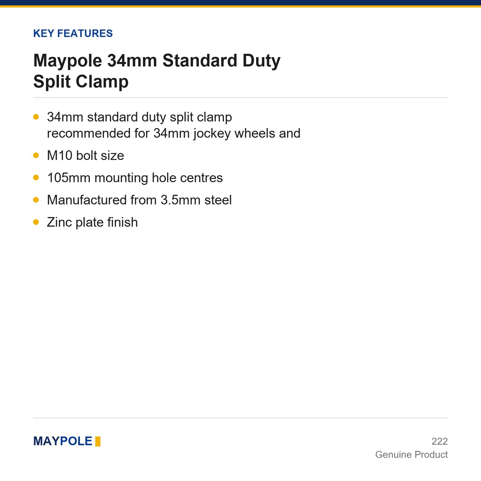 Maypole 34mm Standard Duty Split Clamp Trailer Caravan Jockey Wheel Propstand - Image 4
