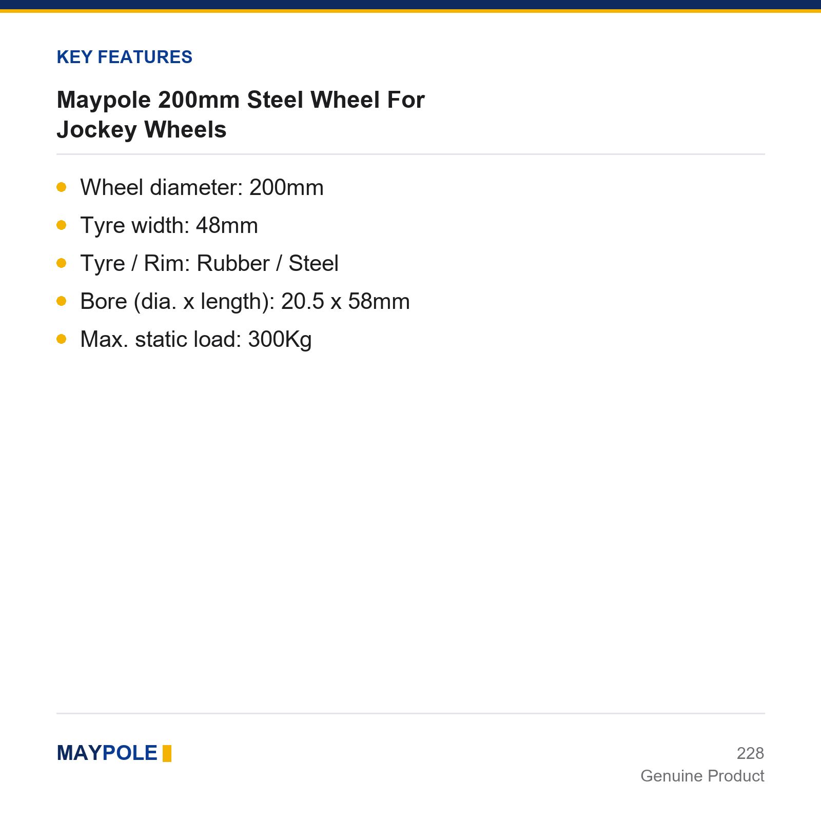 Maypole Jockey Wheel 200mm 48mm Steel Trailer Caravan Heavy Duty - Image 3