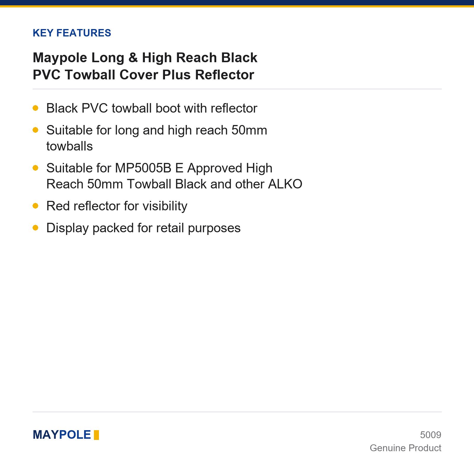 Maypole Long & High Reach Black PVC Towball Cover Plus Reflector - Image 3