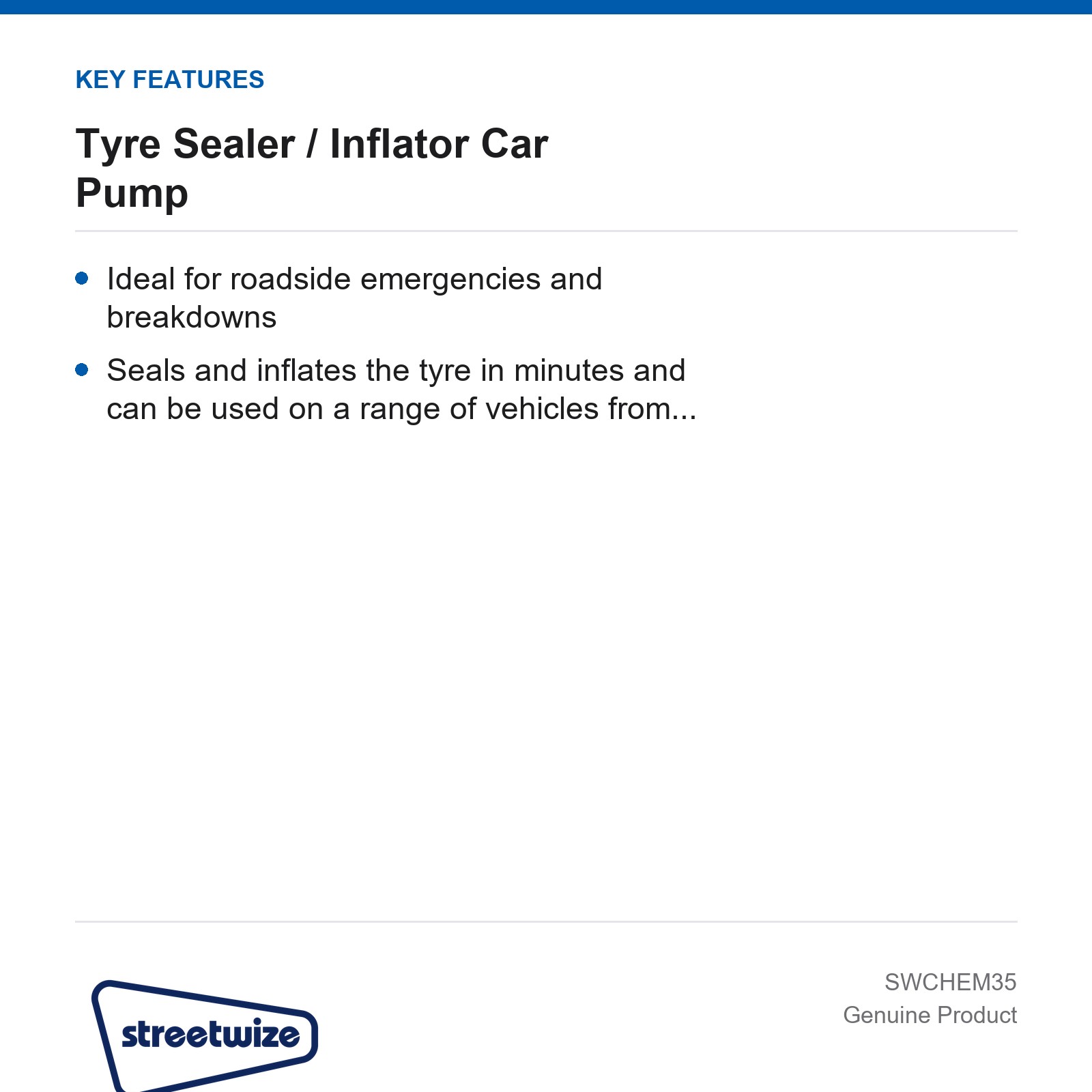 Streetwize 12V Portable Heavy Duty Tyre Inflator Sealer Car Van - Image 2