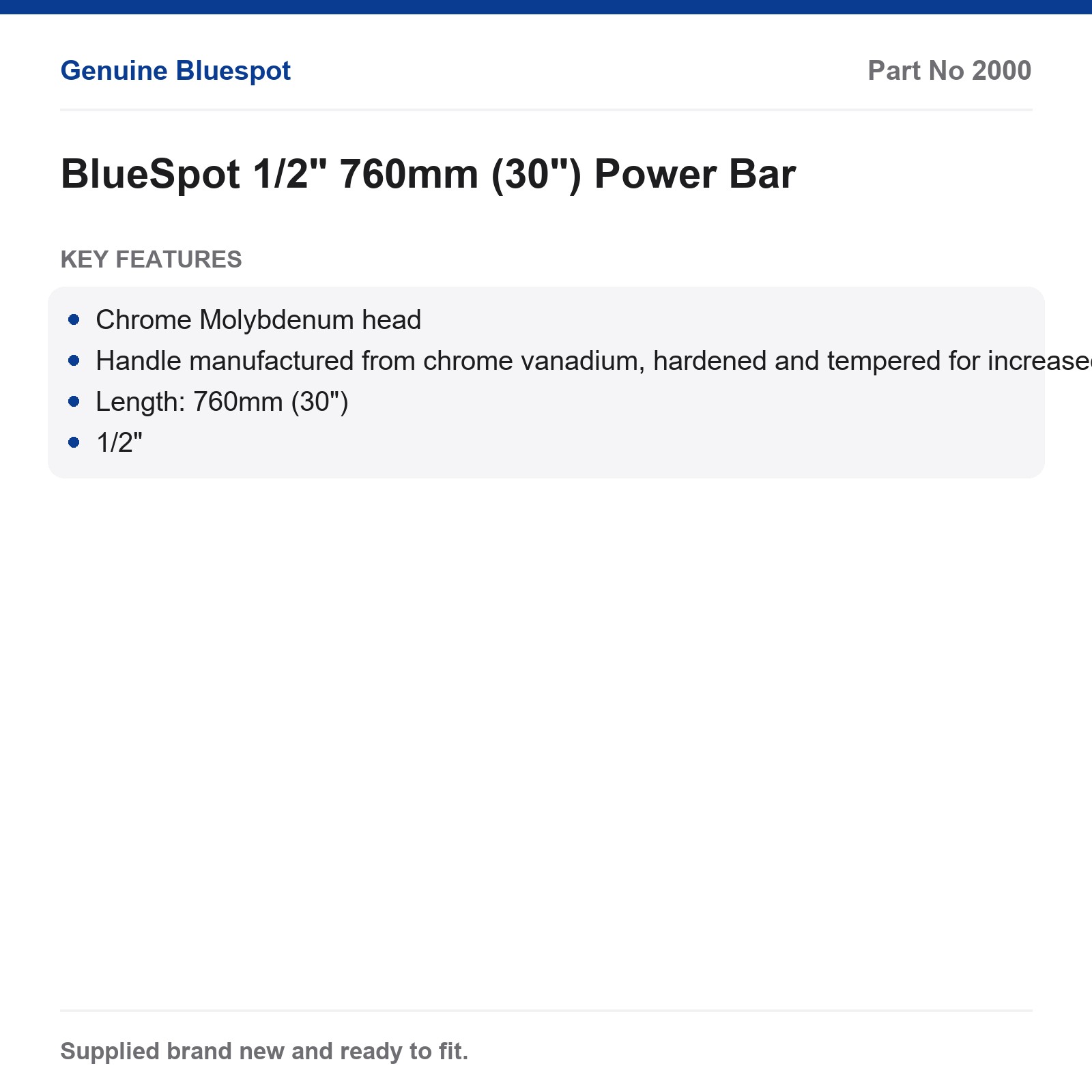 Bluespot Power Bar 1/2" 760mm (30") Cr-Mo Head Cr-V Handle - Image 2