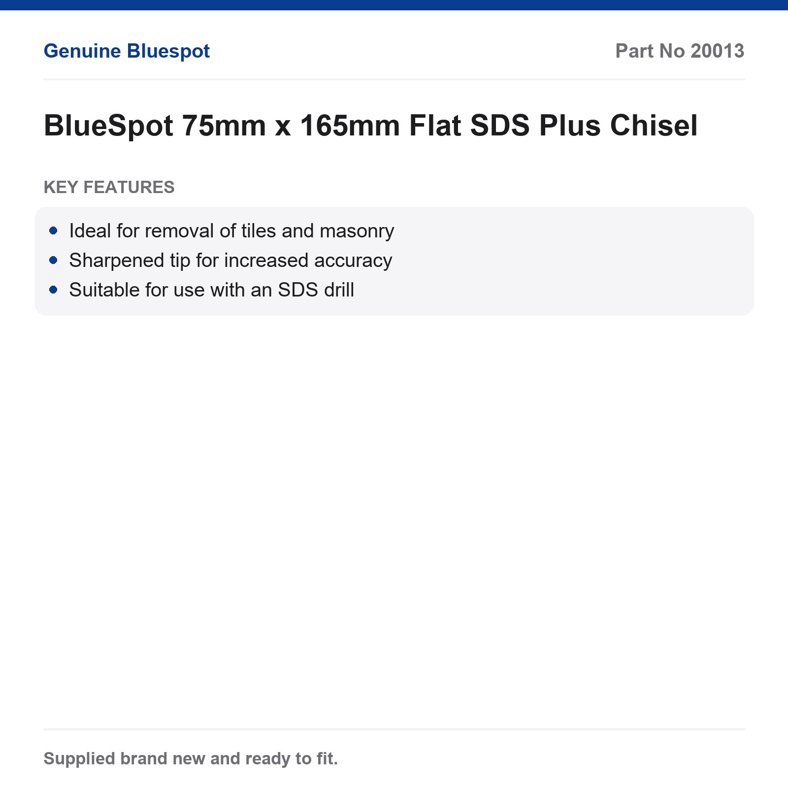 BlueSpot Flat SDS Plus Chisel 75x165mm Carbon Steel Tile Masonry - Image 3