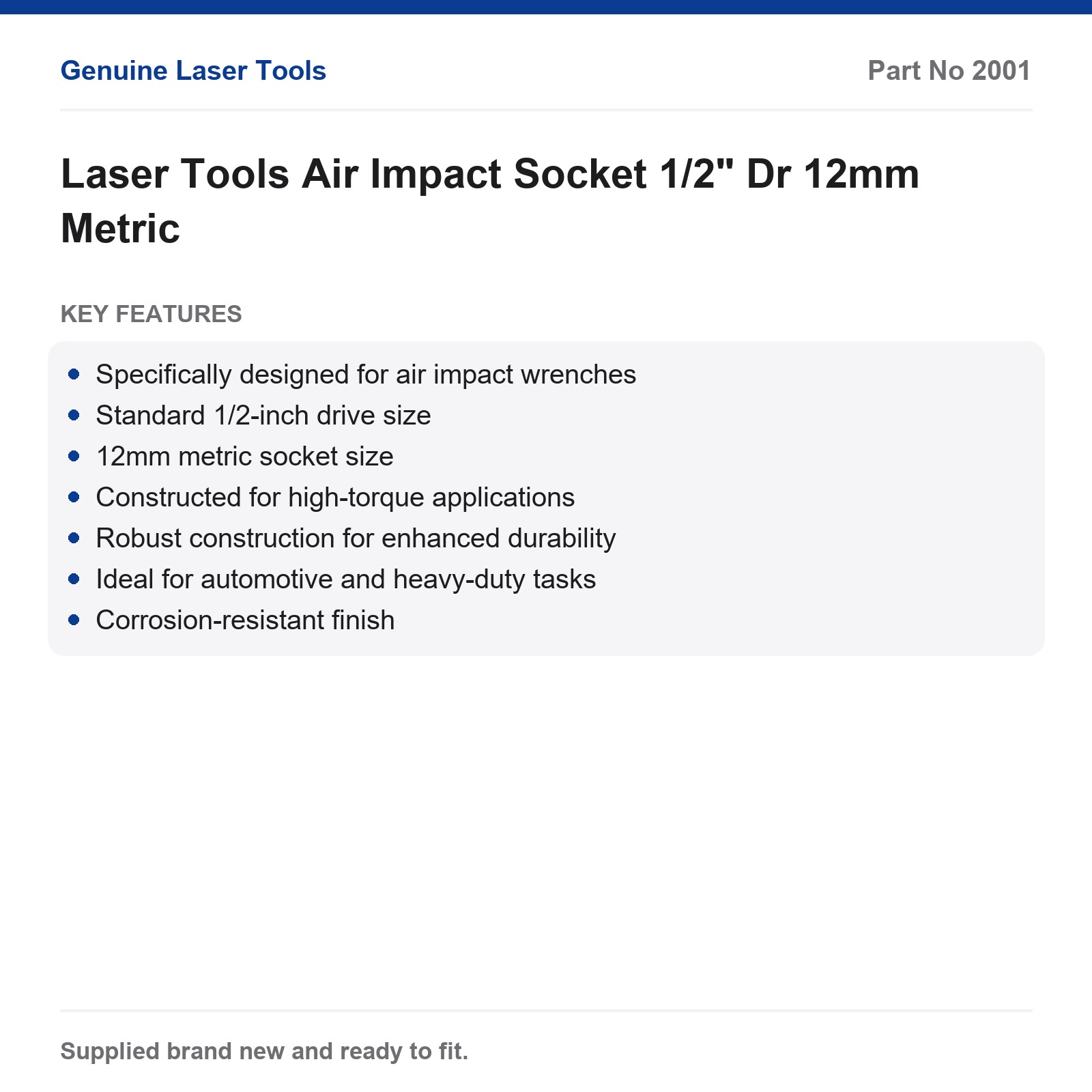 12mm 1/2" Dr Air Impact Socket Laser Tools High Torque Automotive - Image 2