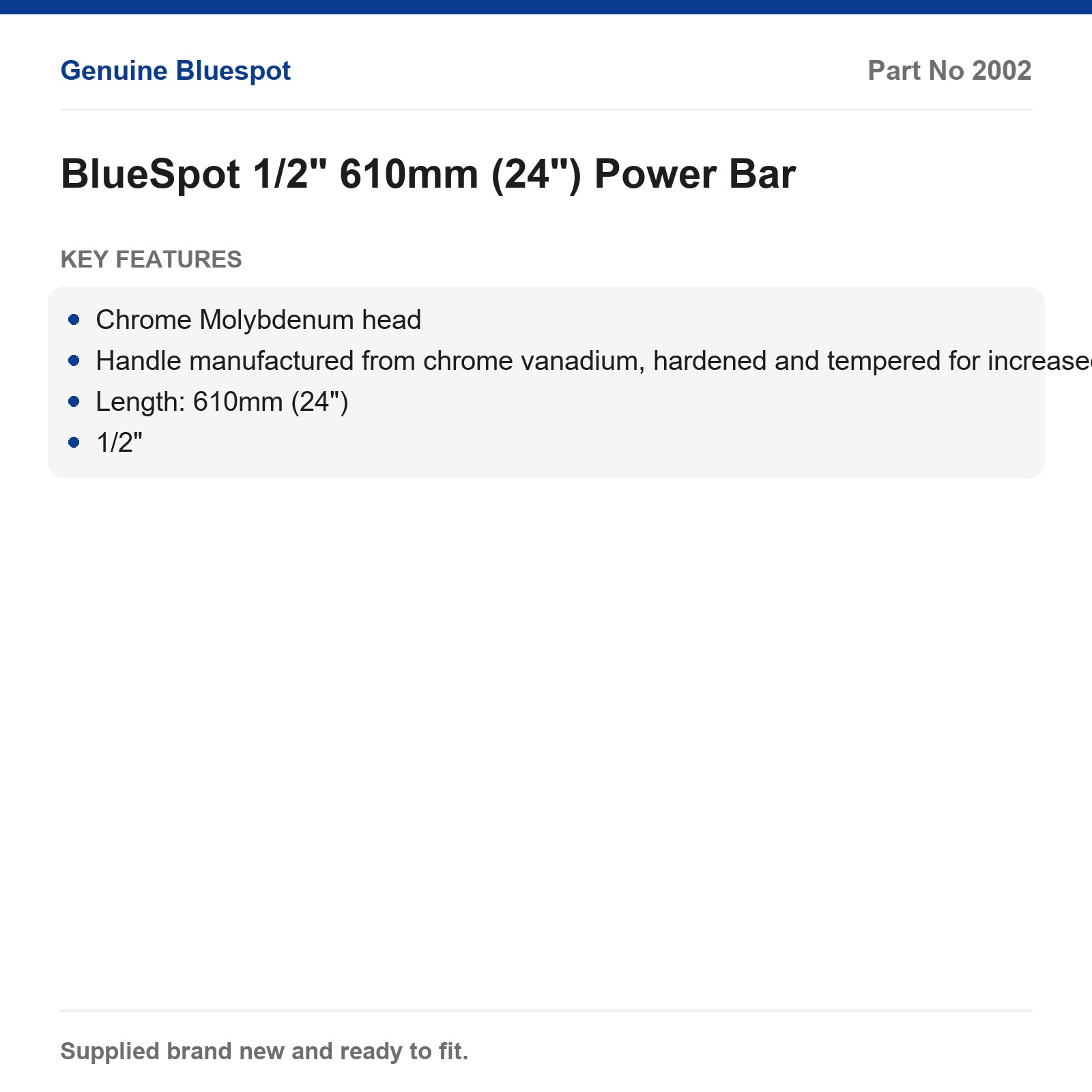 BlueSpot 1/2" Power Bar 24" 610mm CrV CrMo Hardened Tempered - Image 3