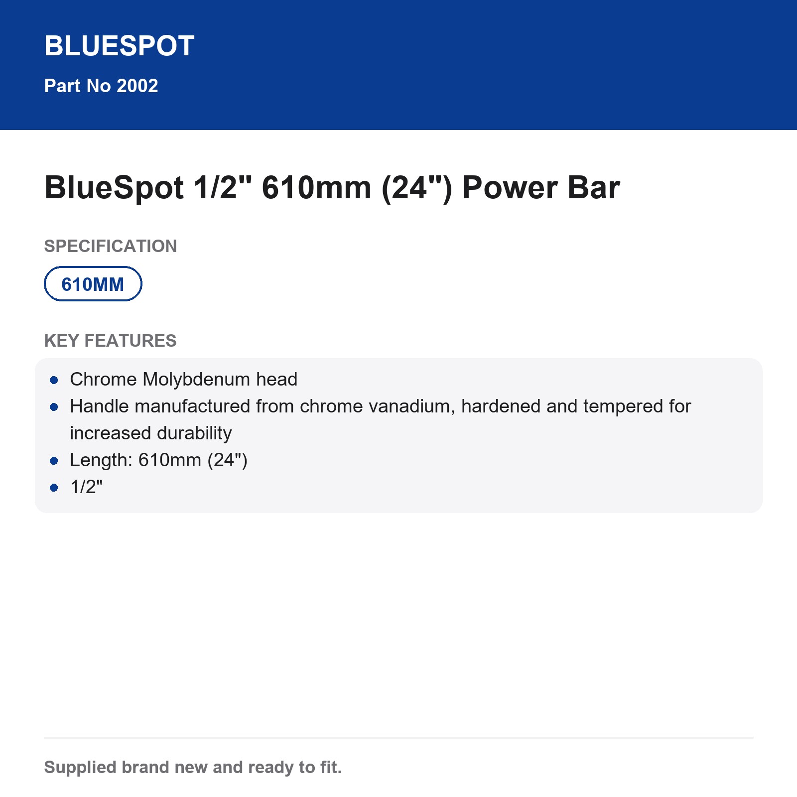 BlueSpot 1/2" Power Bar 24" 610mm CrV CrMo Hardened Tempered - Image 4