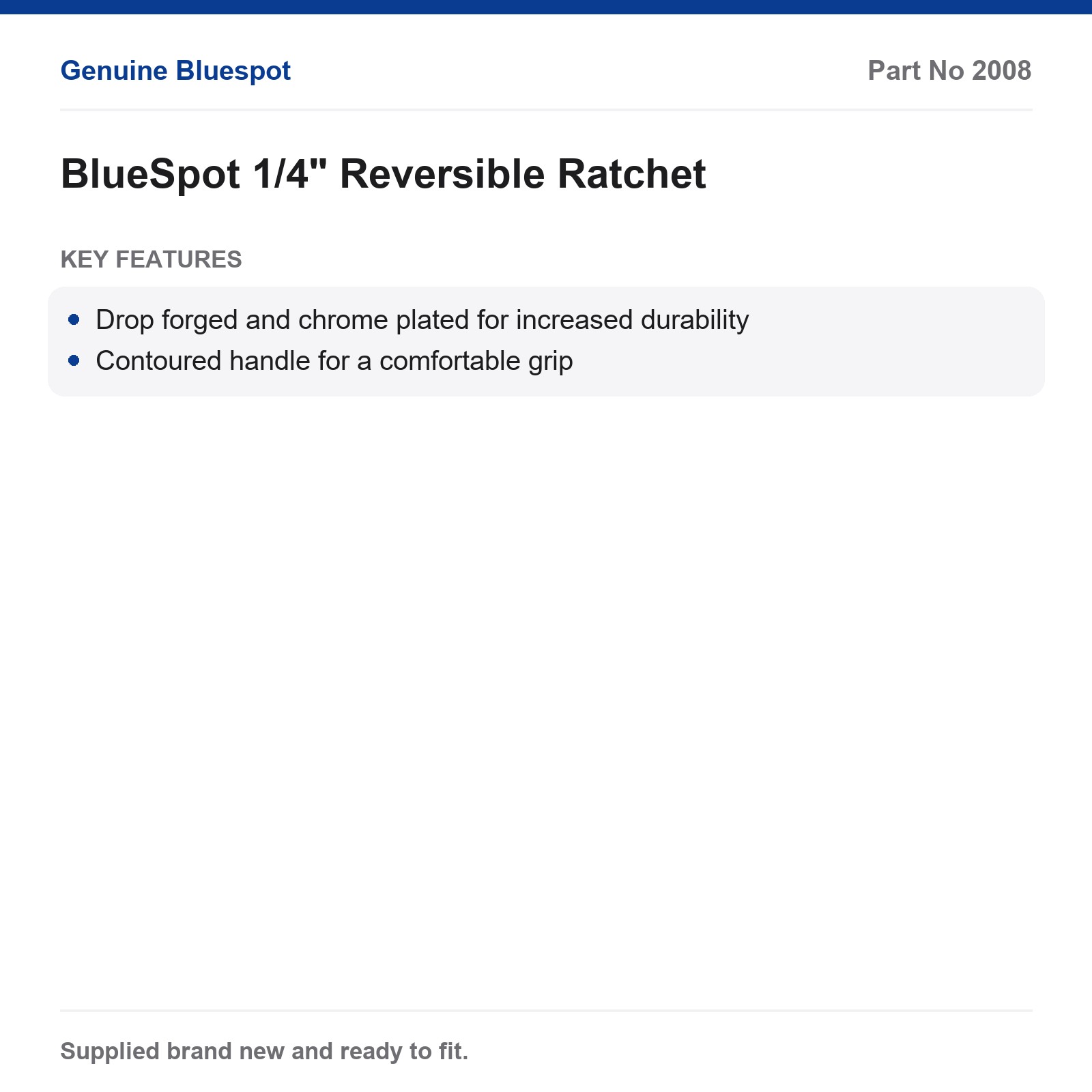 BlueSpot 1/4" Reversible Ratchet Drop Forged Chrome Plated Contoured Handle - Image 3