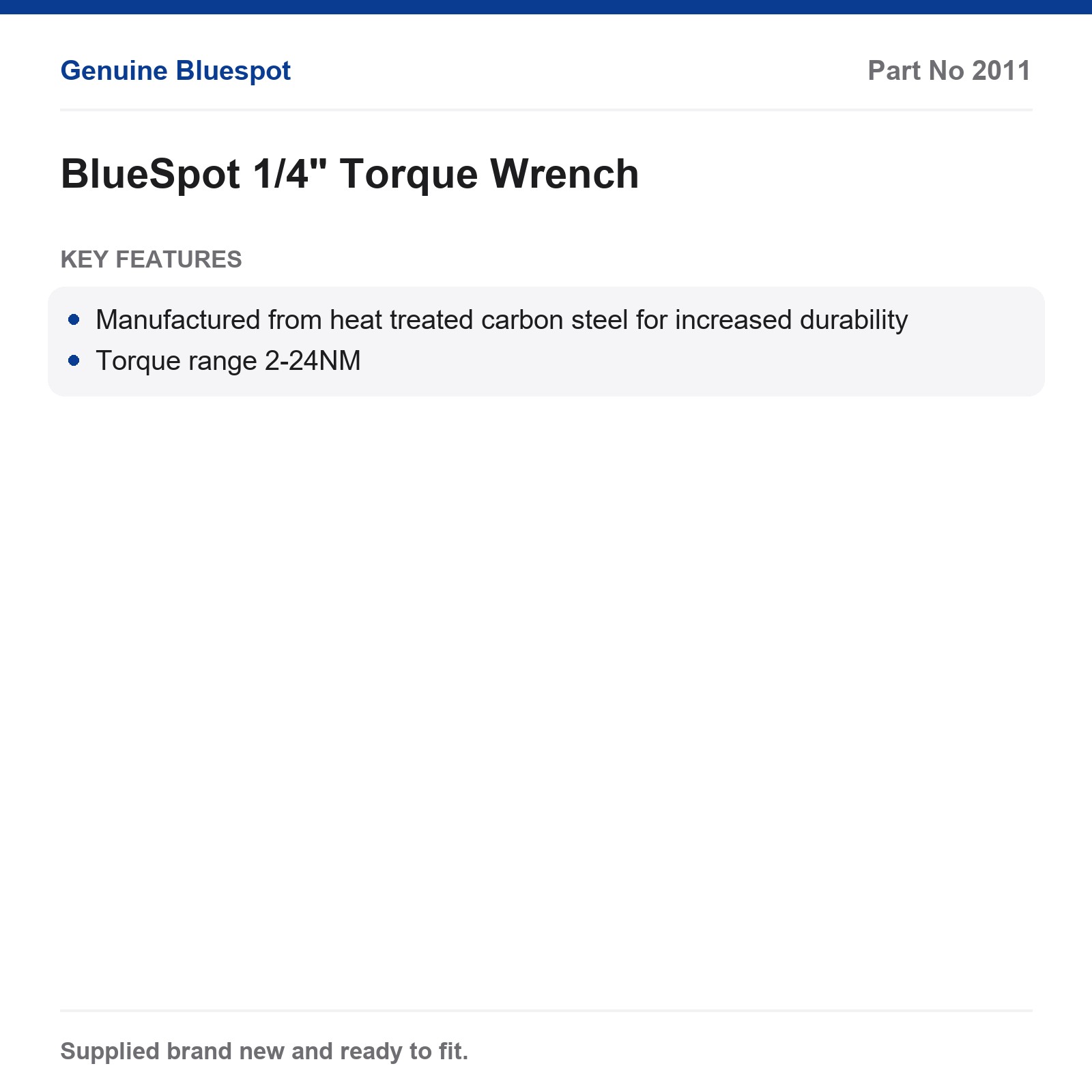 BlueSpot 1/4" Torque Wrench 2-24NM Carbon Steel Storage Case - Image 3