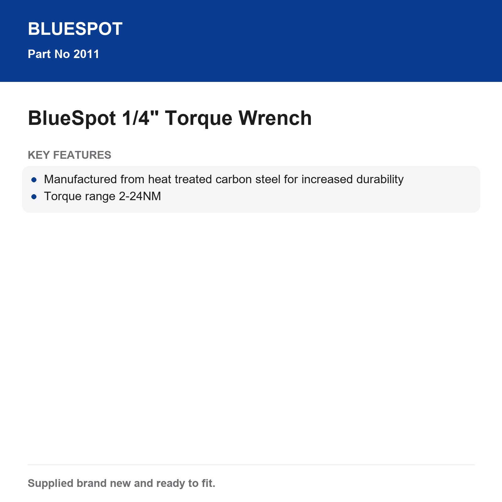 BlueSpot 1/4" Torque Wrench 2-24NM Carbon Steel Storage Case - Image 4