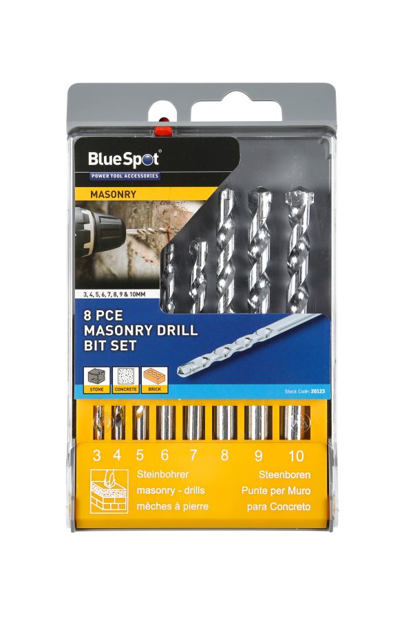 BlueSpot 8pc Masonry Drill Bit Set 3-10mm Carbide Concrete Stone