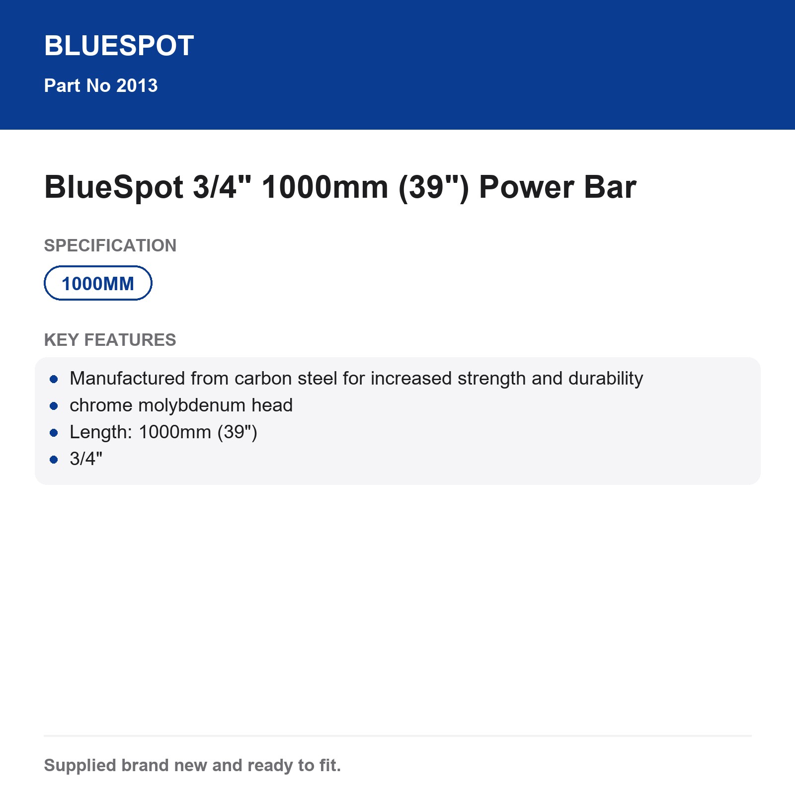 BlueSpot 3/4" Power Bar 1000mm (39") Cr-Mo Head Carbon Steel Extra Torque - Image 4