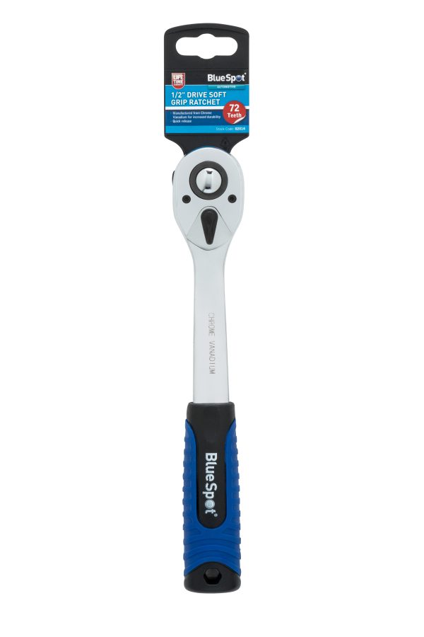 BlueSpot 1/2″ Ratchet 72T Quick Release Soft Grip Chrome Vanadium