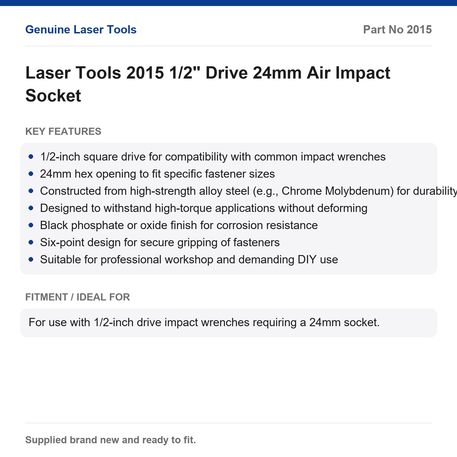 1/2" Drive 24mm Air Impact Socket Laser Tools 2015 - Image 2