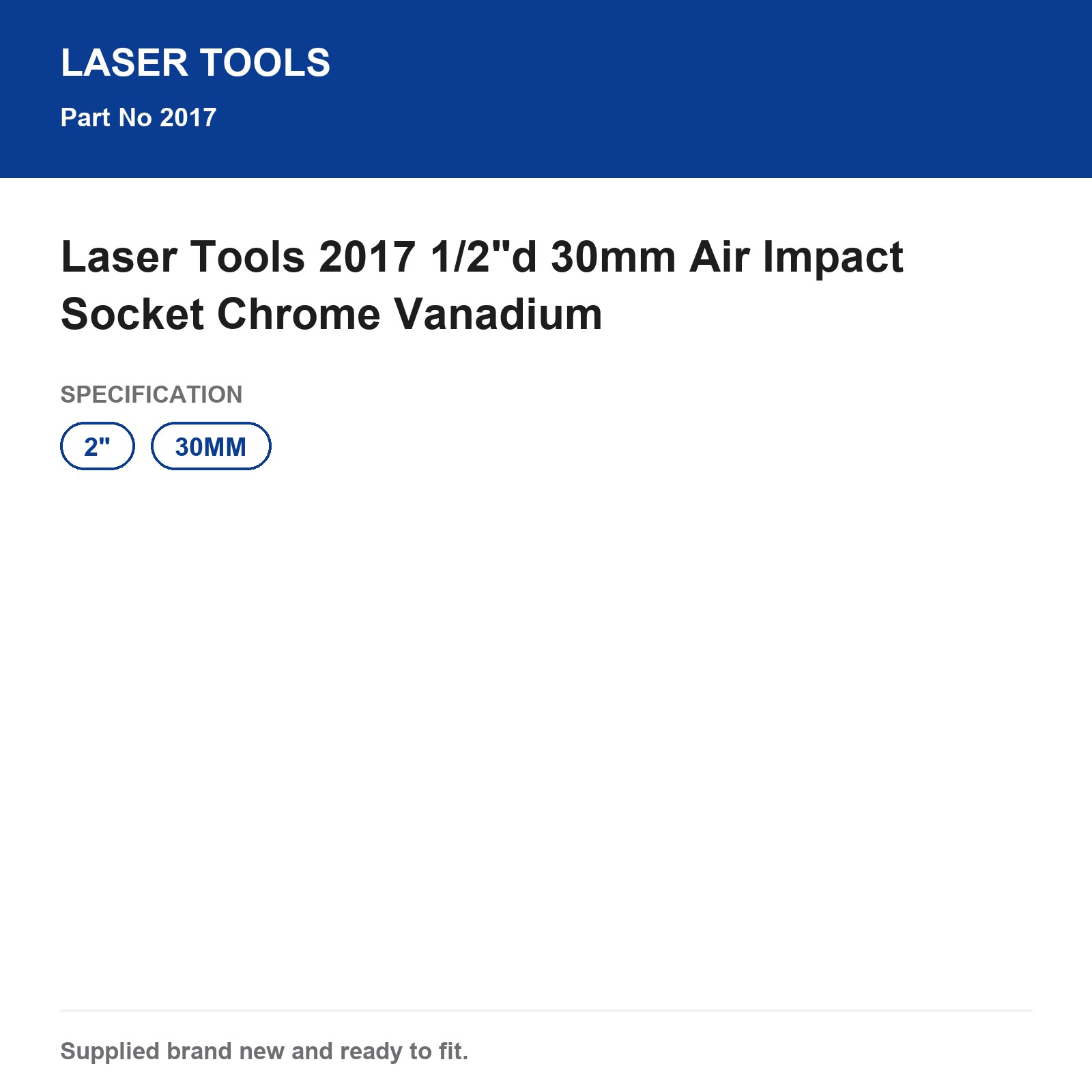 Air Impact Socket 30mm 1/2" Drive Laser Tools 2017 Chrome Vanadium - Image 3