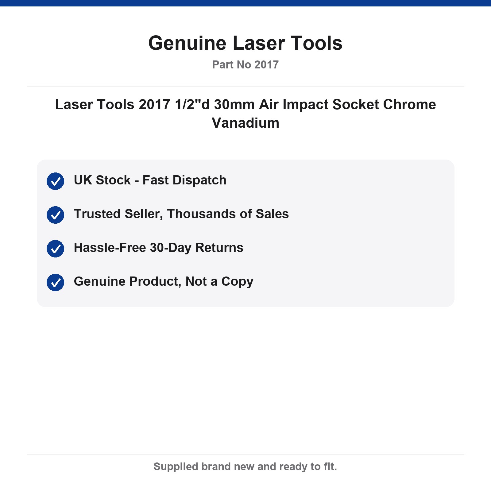 Air Impact Socket 30mm 1/2" Drive Laser Tools 2017 Chrome Vanadium - Image 4