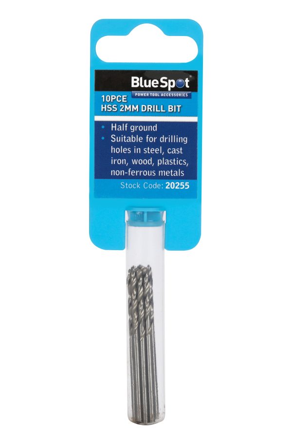 BlueSpot 10pc 2mm HSS Drill Set Metal Steel Ground Flute