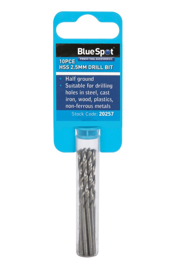 BlueSpot HSS Drill Bit Set 10pc 2.5mm Ground Flute Metal Wood Plastic DIN 338