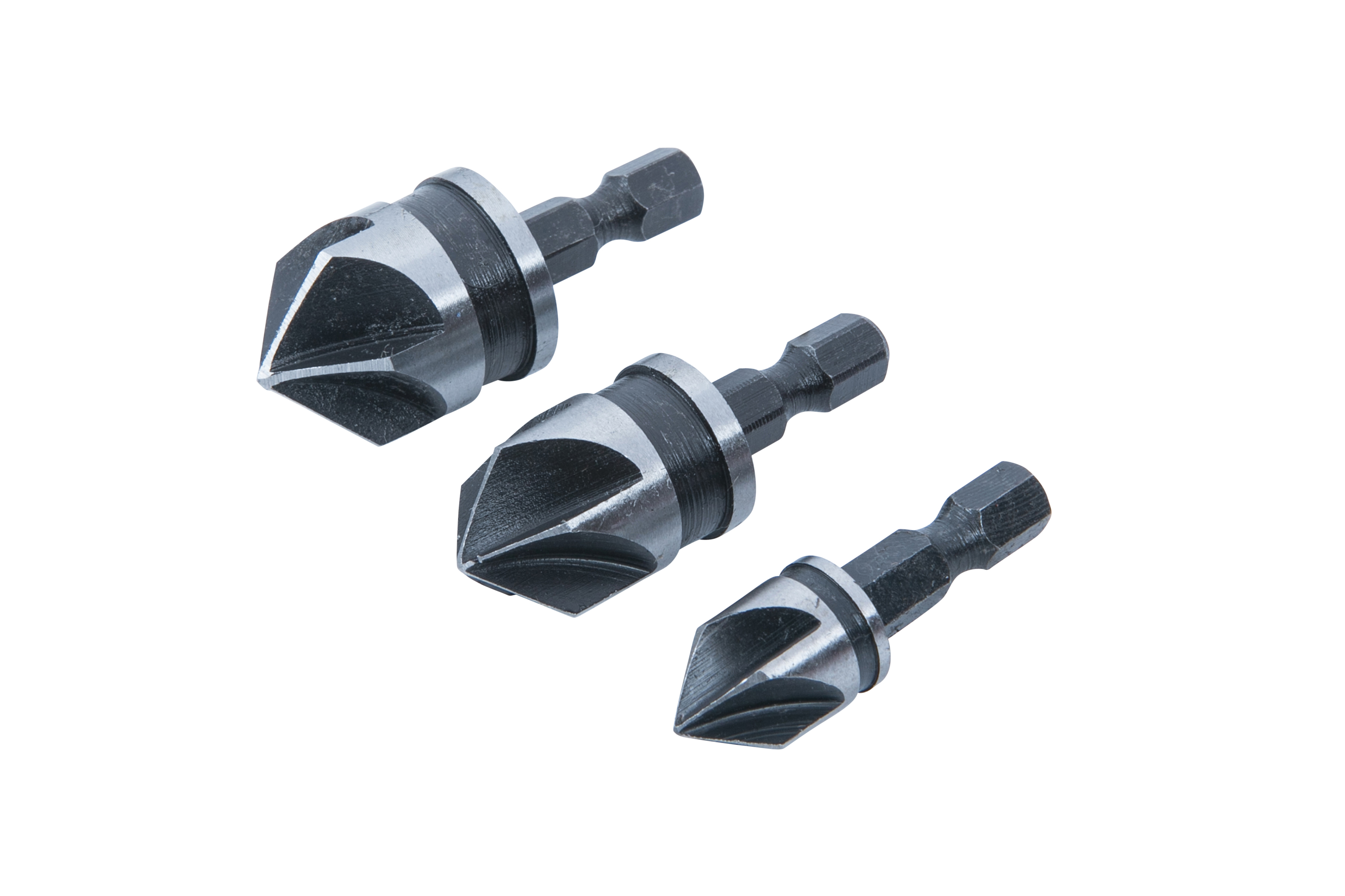 BlueSpot 3pc 6mm (1/4") Hex Shank Countersink Bit Set - Image 2