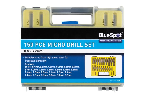HSS Drill Bit Set BlueSpot 150pc Micro 0.4-3.2mm Metal Wood Plastic