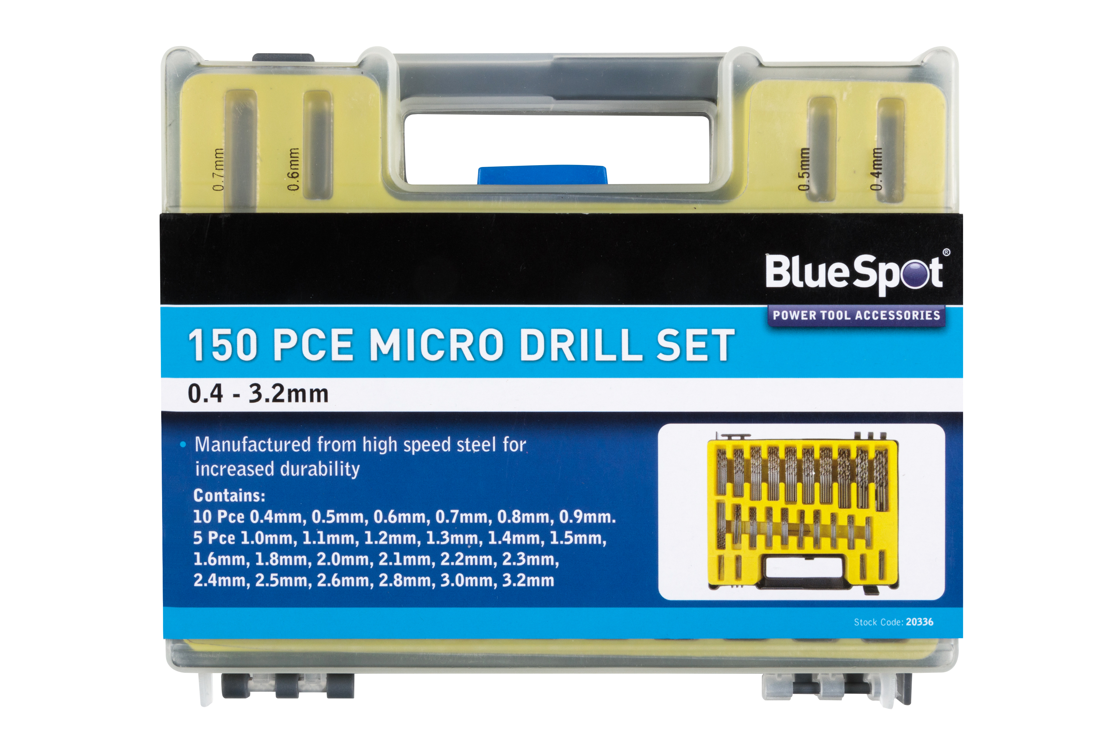 HSS Drill Bit Set BlueSpot 150pc Micro 0.4-3.2mm Metal Wood Plastic