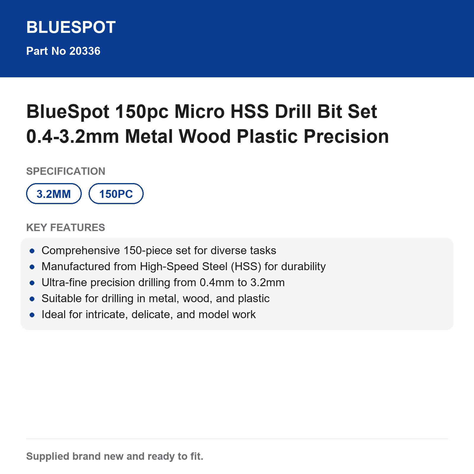 HSS Drill Bit Set BlueSpot 150pc Micro 0.4-3.2mm Metal Wood Plastic - Image 5