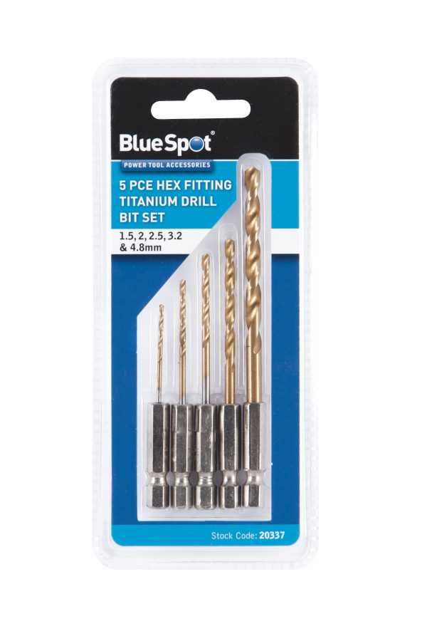 BlueSpot Titanium Hex Drill Bit Set 5pc 1.5-4.8mm