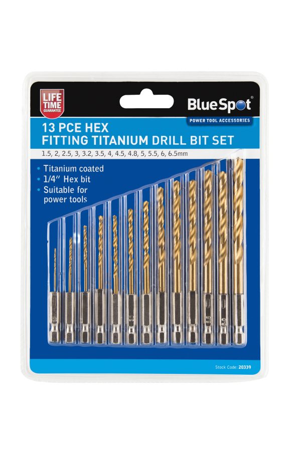 BlueSpot 13pc Hex Titanium HSS Drill Bit Set 1.5-6.5mm for Metal