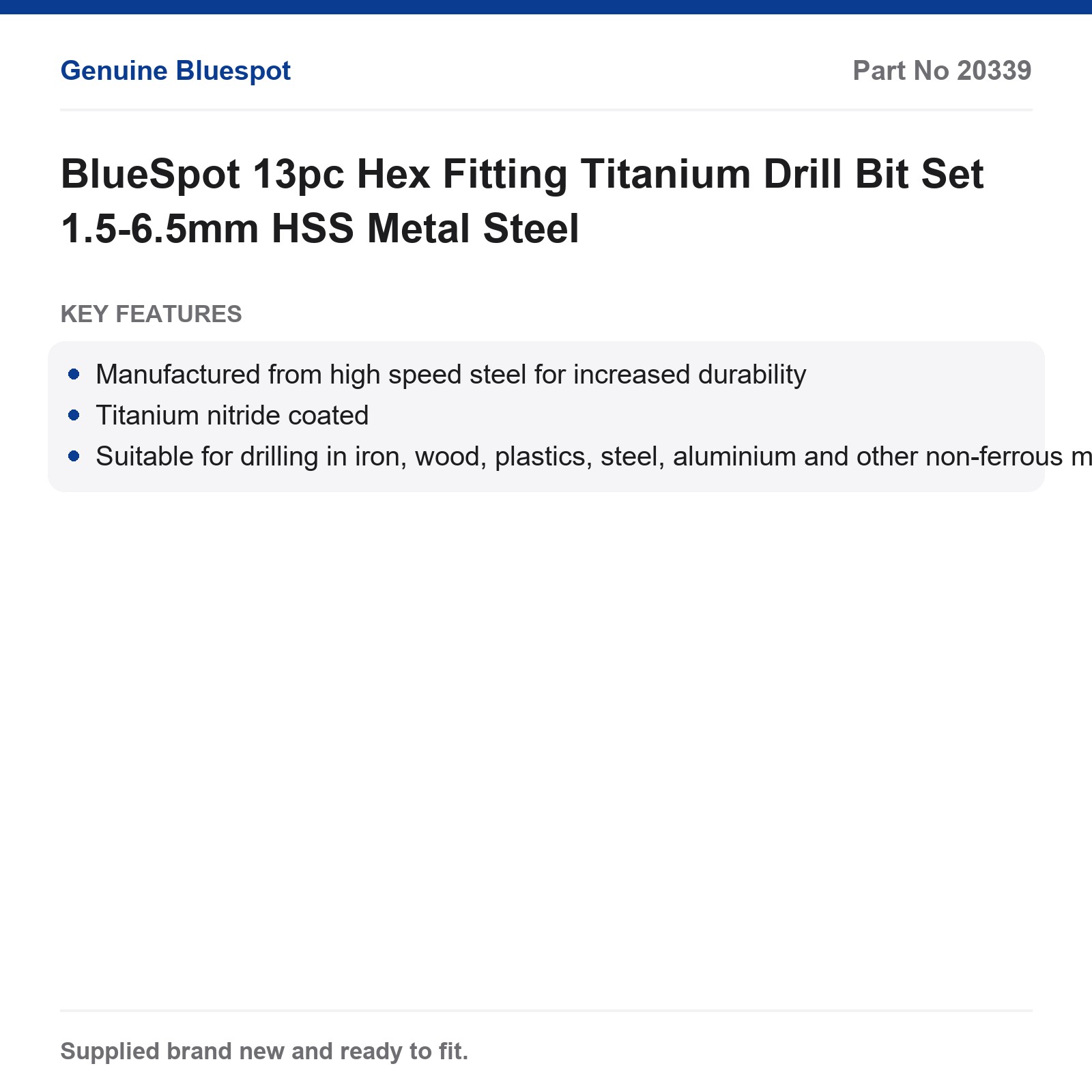 BlueSpot 13pc Hex Titanium HSS Drill Bit Set 1.5-6.5mm for Metal - Image 4