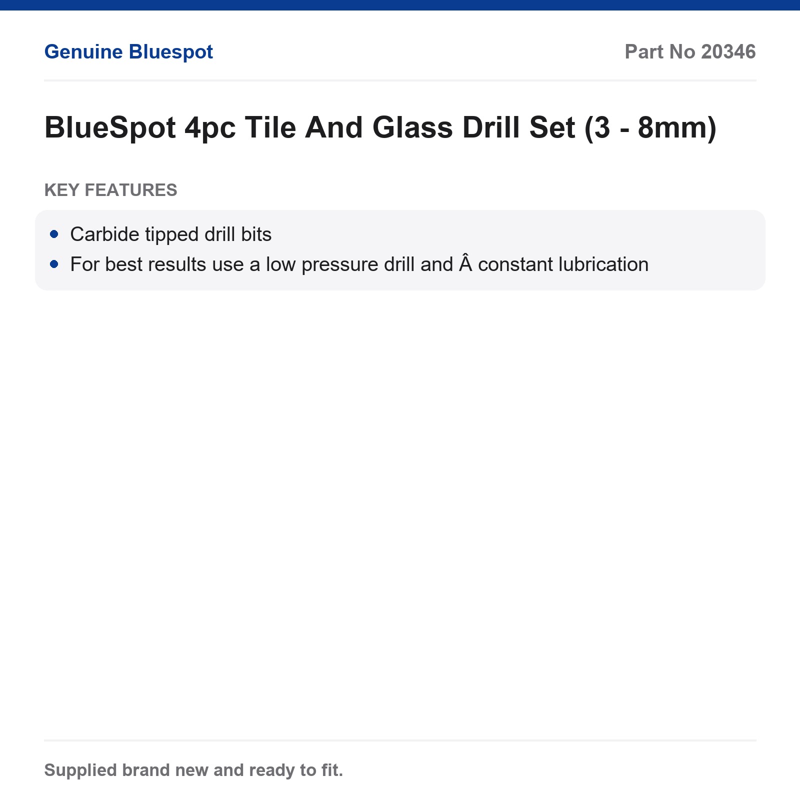 BlueSpot 4pc Carbide Drill Bit Set Tile Glass Mirror 3-8mm - Image 3