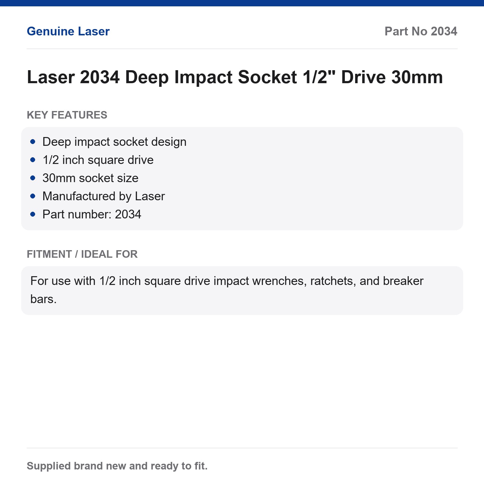 Deep Impact Socket 30mm 1/2" Drive Laser 2034 - Image 6