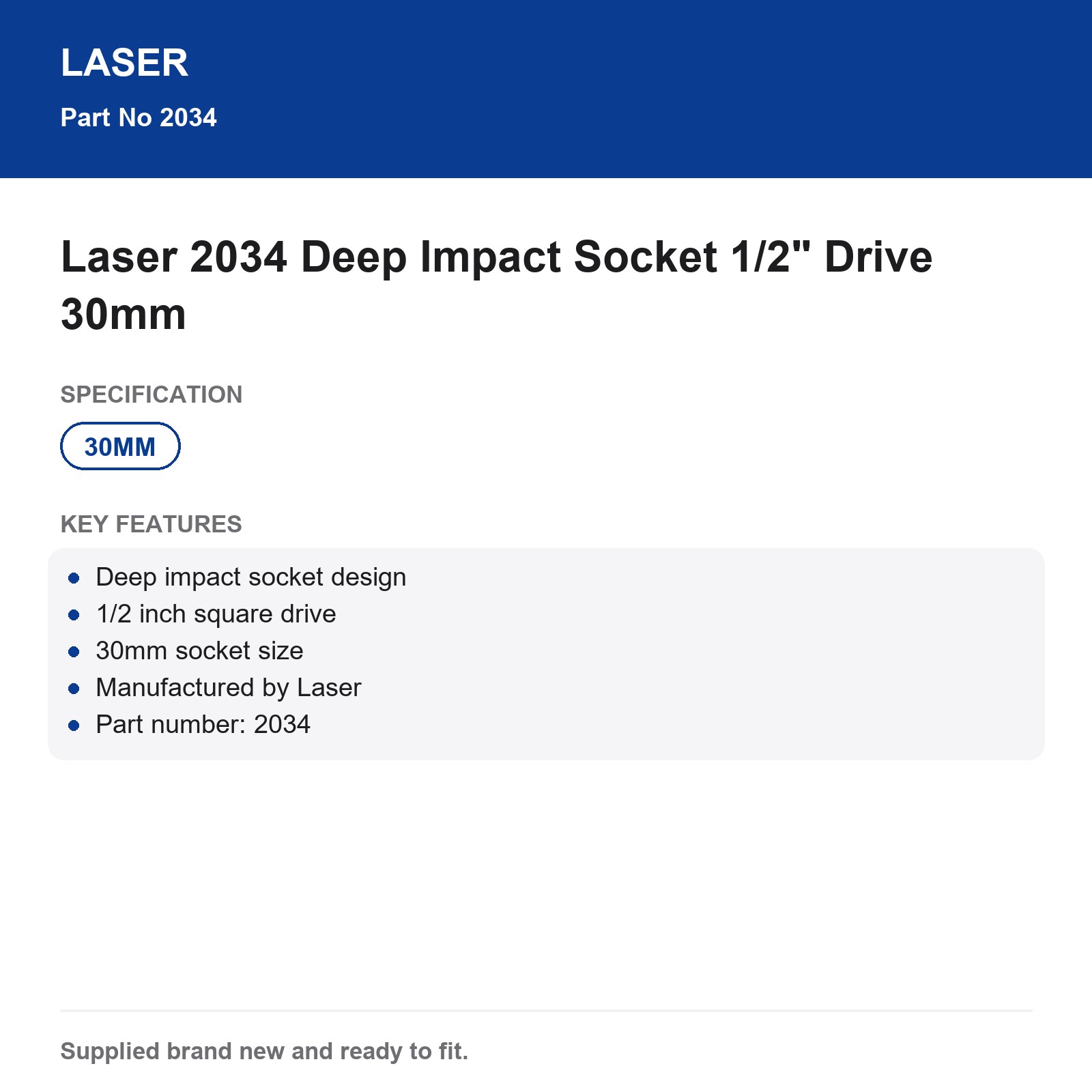 Deep Impact Socket 30mm 1/2" Drive Laser 2034 - Image 7