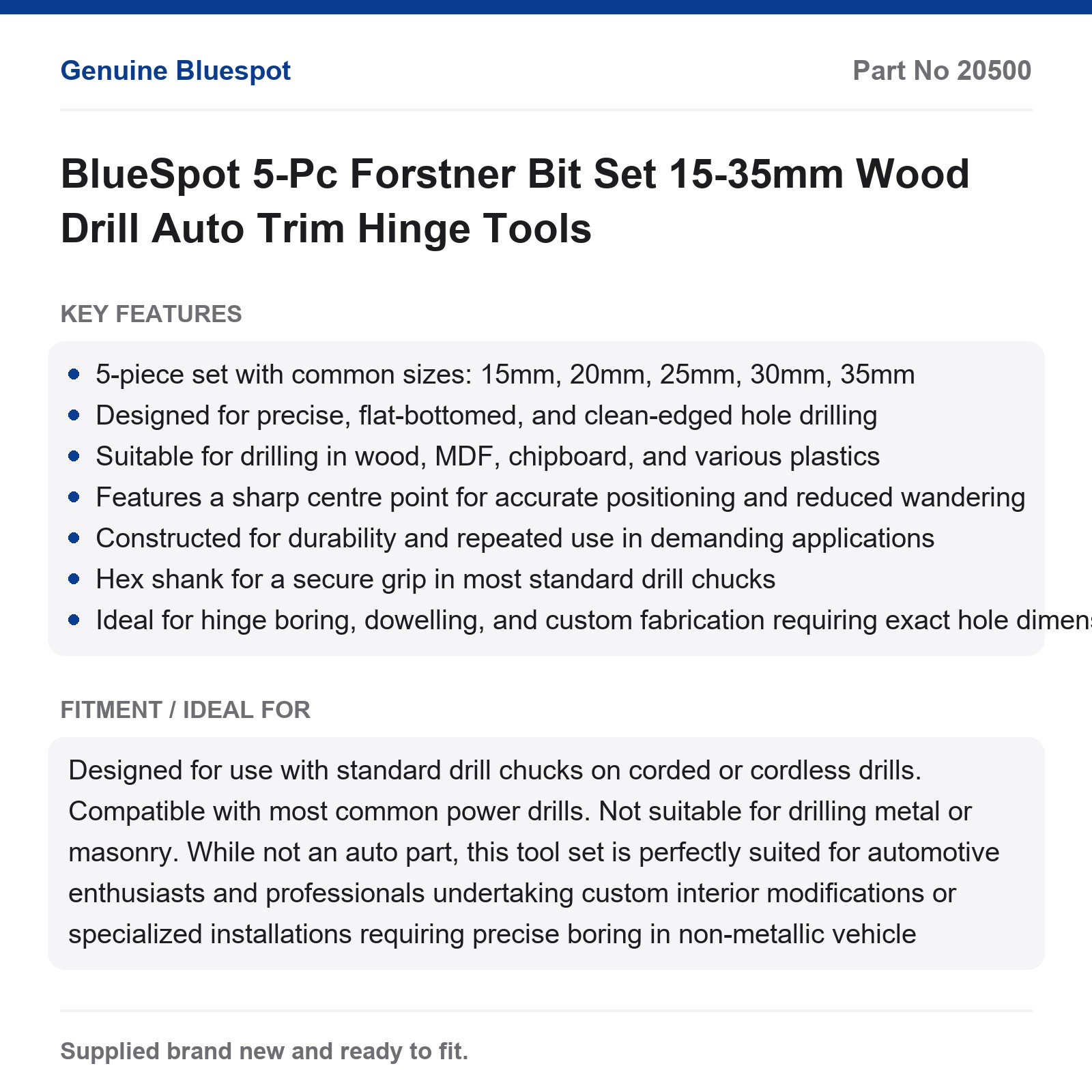 BlueSpot 5-Pc Forstner Bit Set 15-35mm Wood Drill Auto Trim Hinge Tools - Image 4