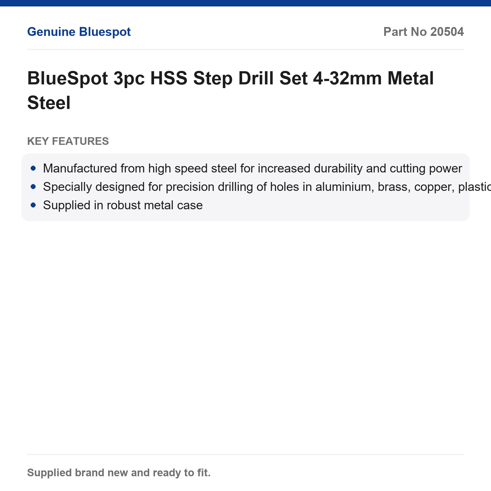BlueSpot 3pc HSS Step Drill Set 4-32mm Titanium Coated - Image 4