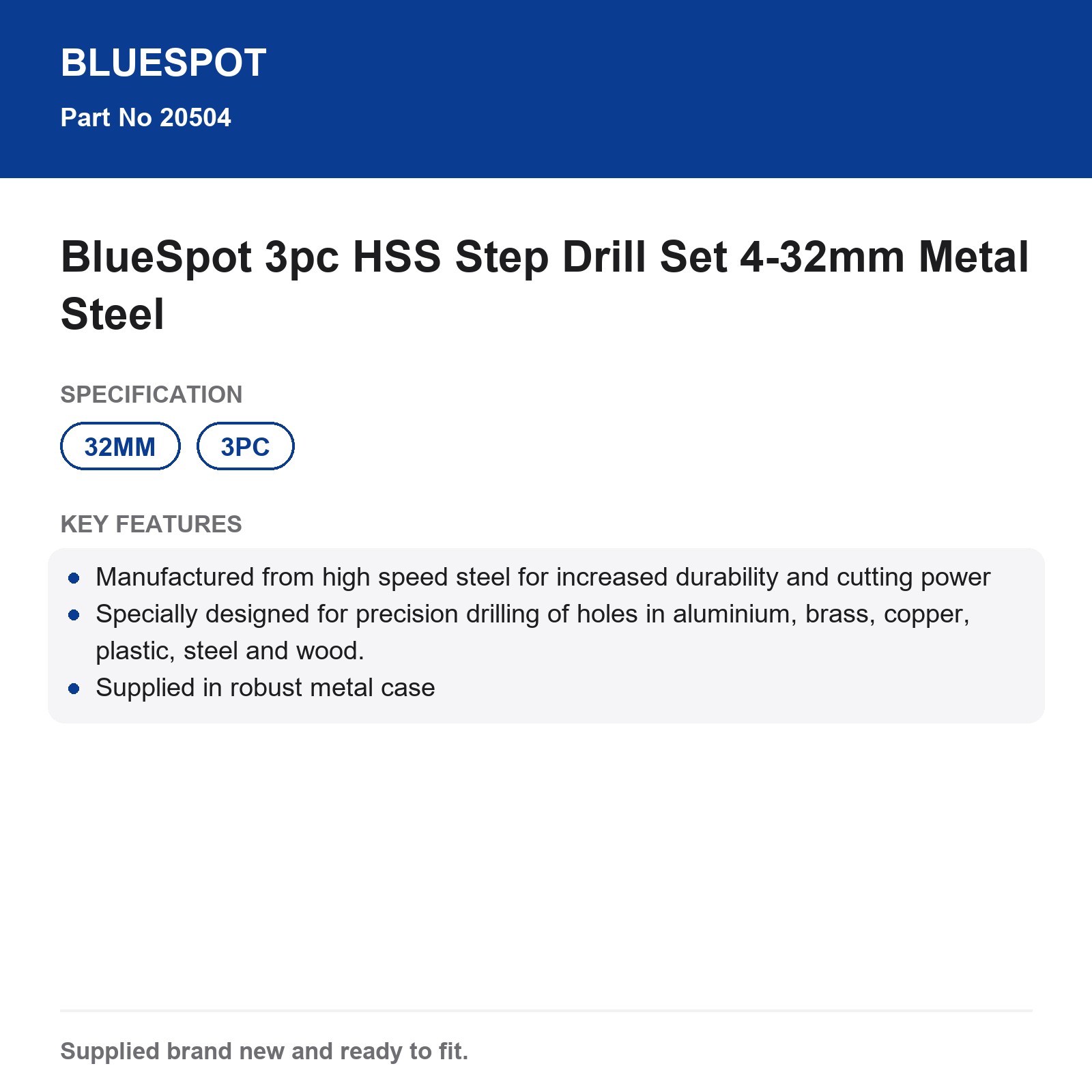 BlueSpot 3pc HSS Step Drill Set 4-32mm Titanium Coated - Image 5