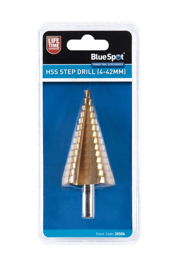 Bluespot HSS Step Drill Bit 4-42mm Titanium Coated Precision Metal Wood Plastic
