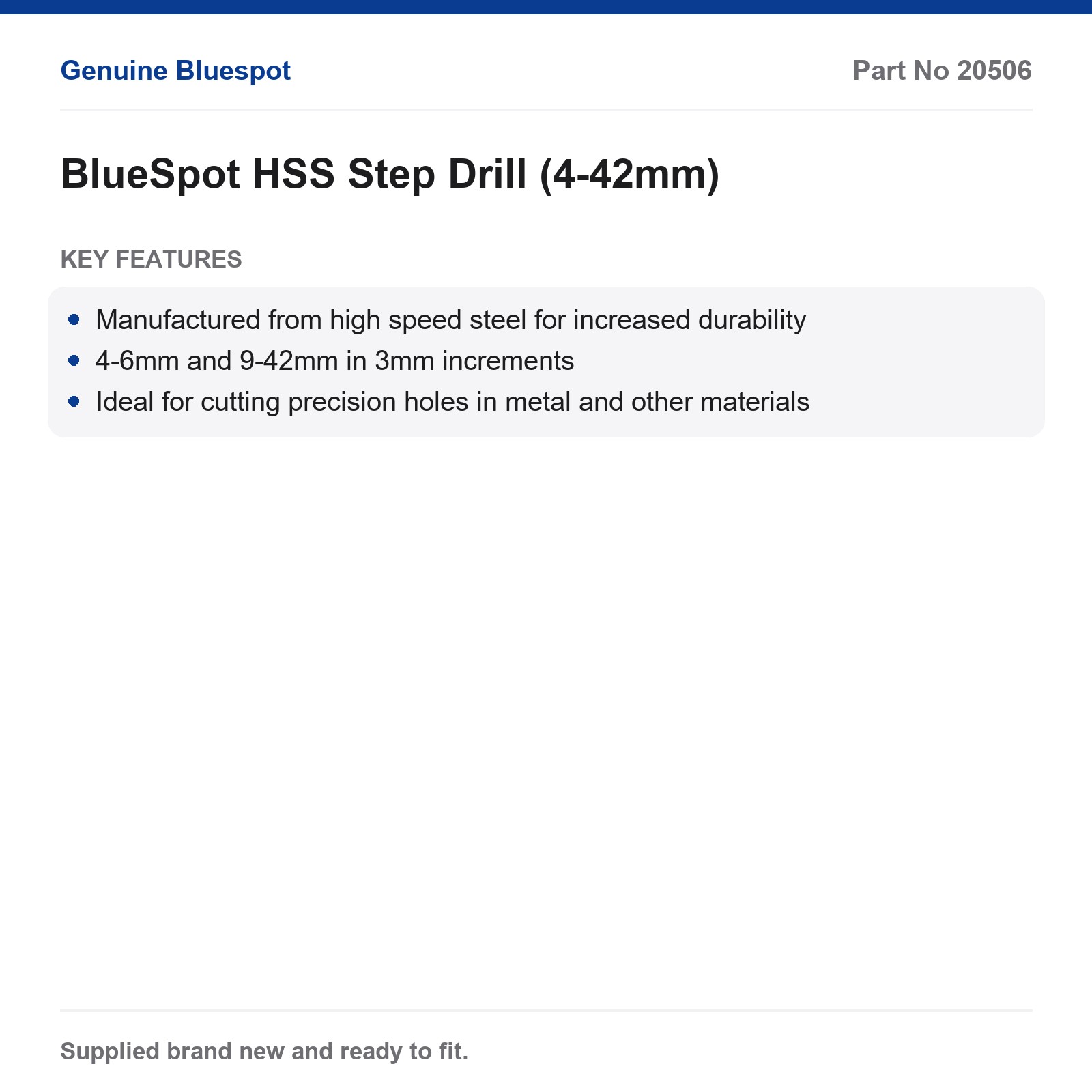 Bluespot HSS Step Drill Bit 4-42mm Titanium Coated Precision Metal Wood Plastic - Image 4