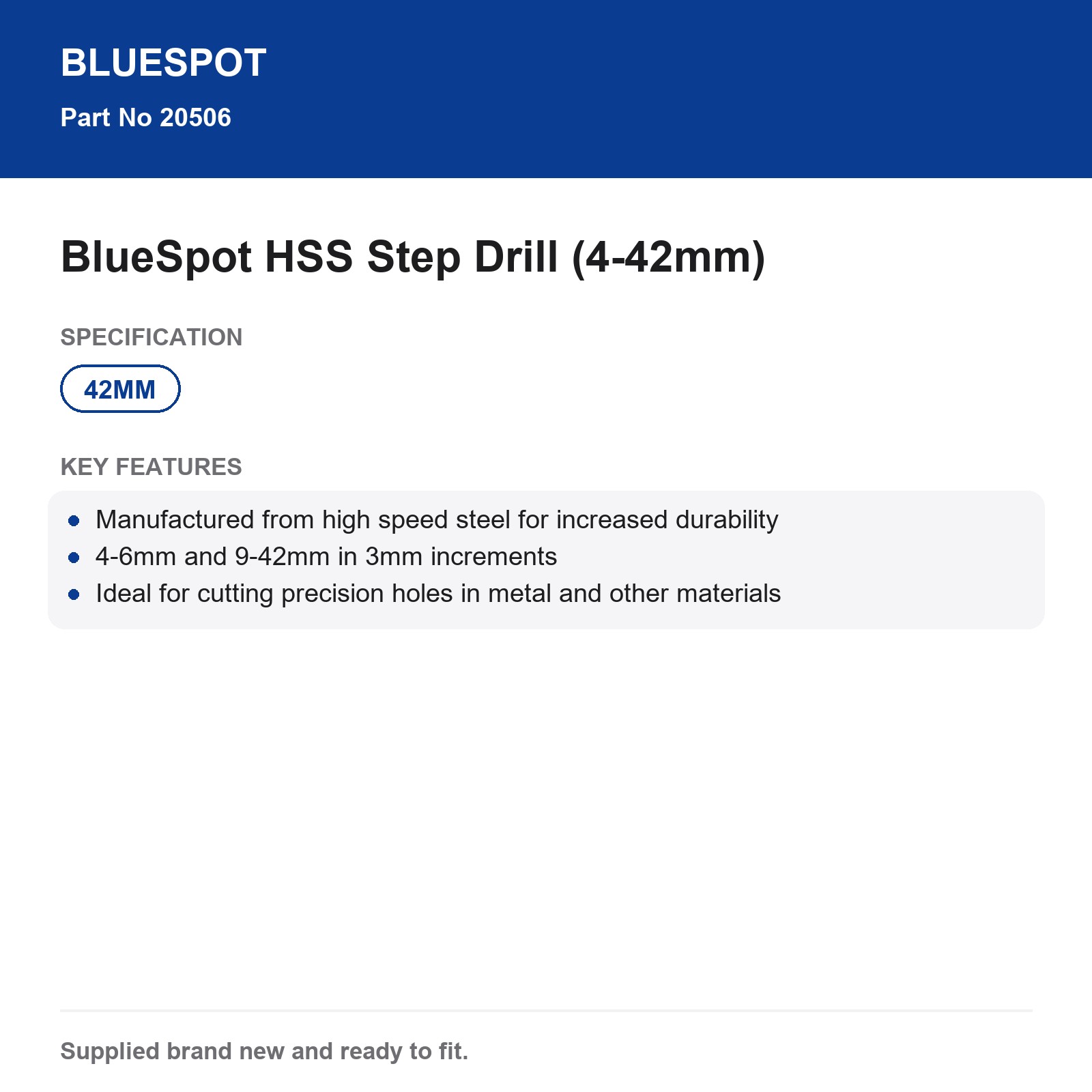 Bluespot HSS Step Drill Bit 4-42mm Titanium Coated Precision Metal Wood Plastic - Image 5