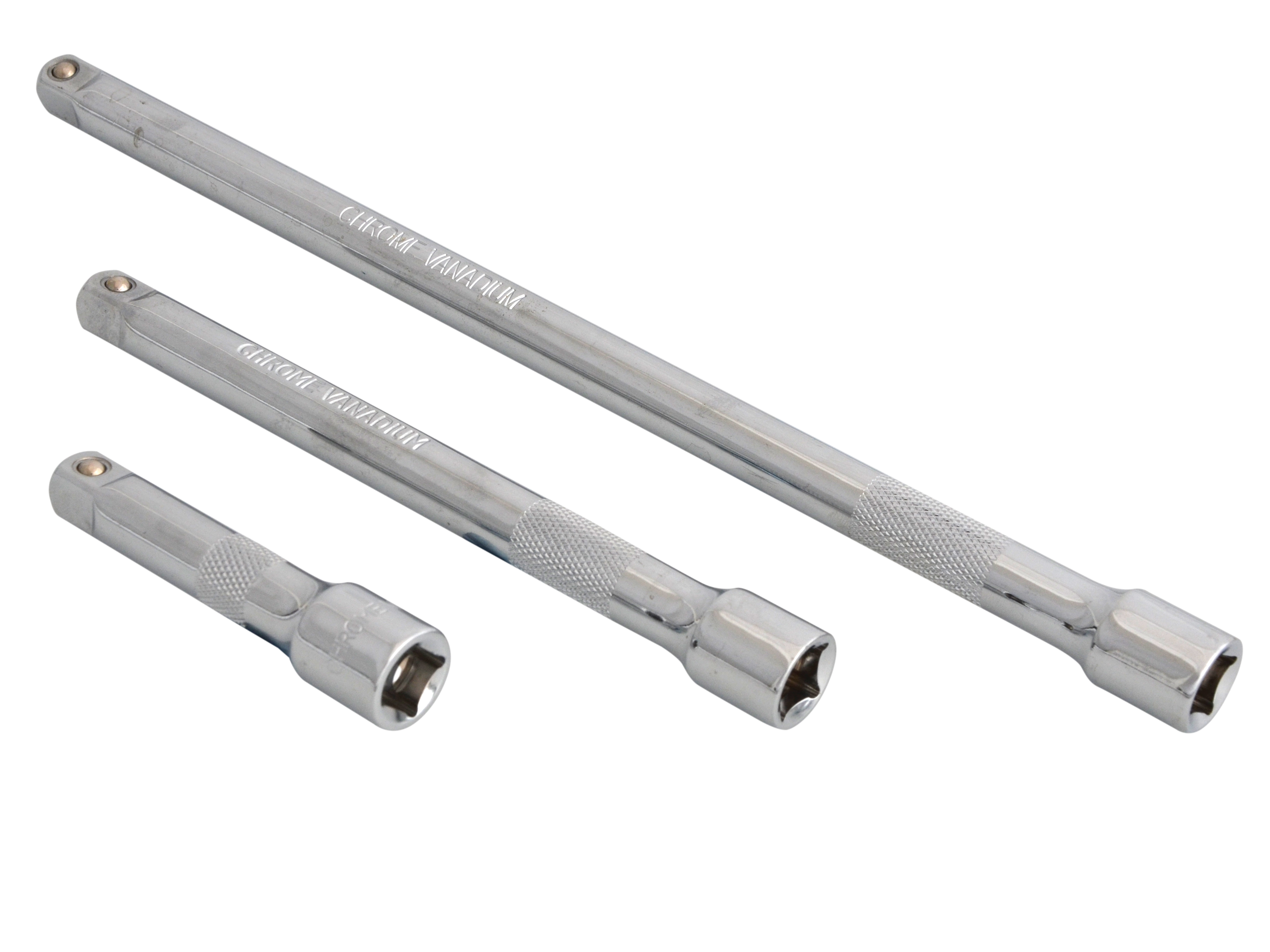 BlueSpot 3pc 3/8" Chrome Vanadium Extension Set Heat Treated Knurled Spring-Ball - Image 2