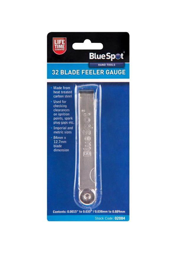 BlueSpot Feeler Gauge Set 32 Blade Metric Imperial Carbon Steel 0.038-0.889mm